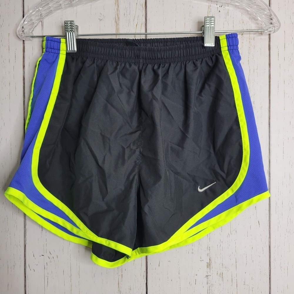 Nike Dri-Fit Running Shorts XS Black Neon Yellow Purple Tempo Athletic Sporty - Picture 1 of 9
